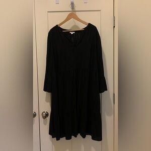 J. Jill Black V-Neck Tiered Long-Sleeve Dress